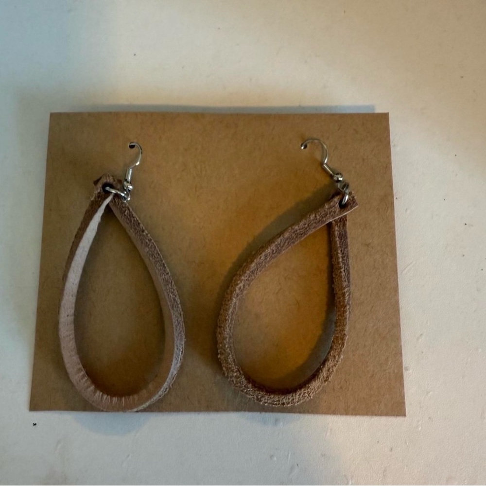 Elegant Brown Leather Teardrop Earrings